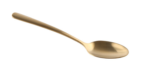 One shiny golden spoon isolated on white