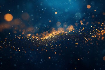 Abstract artistic background Elegant navy blue with shimmering gold particles. festive bokeh effect Luxurious golden sparkle on dark backdrop Holiday celebration concept - obrazy, fototapety, plakaty