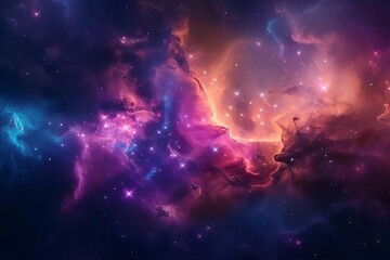 Obraz na płótnie Canvas Beautiful cosmic scenery Vibrant space nebula with star clusters. majestic galaxy view Celestial bodies Interstellar cloud of dust and gas