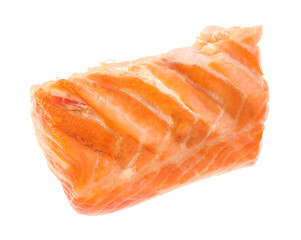 Piece of tasty grilled salmon isolated on white