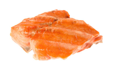 Piece of tasty grilled salmon isolated on white