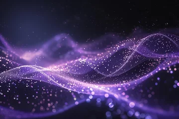 Gordijnen Digital purple particle wave Abstract light effect. futuristic backdrop Shimmering starry dots © Jelena