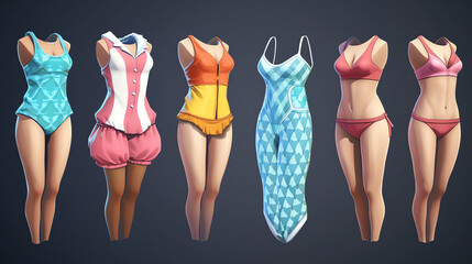 Set of Swimming Suit in Game Asset Style