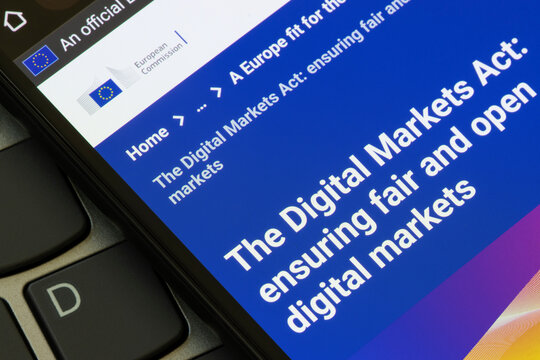 Portland, OR, USA - Feb 6, 2024: Webpage of the Digital Markets Act (DMA), which aims at ensuring fair and open digital markets, is seen on the website of the European Union (EU) on a smartphone.