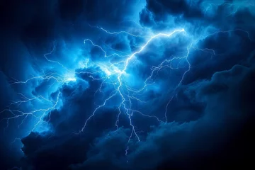 Keuken foto achterwand Lightning flash Dark atmospheric background. dramatic storm Powerful nature display © Jelena