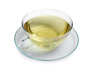 Refreshing green tea in cup isolated on white