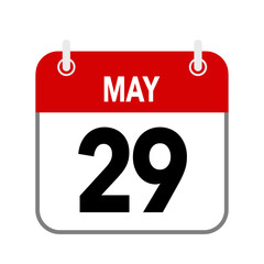 29 May, calendar date icon on white background