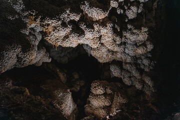 Unique calcite formations in Jewel Cave National Monument called "nailhead spar" that cover the cave in a jewel-like texture