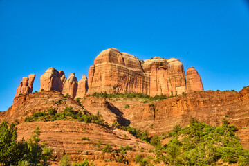 Sedona Red Rock Cliffs and Blue Sky - Cathedral Rock, Arizona