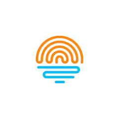 Beach or coast logo, simple sun and ocean shape logo design