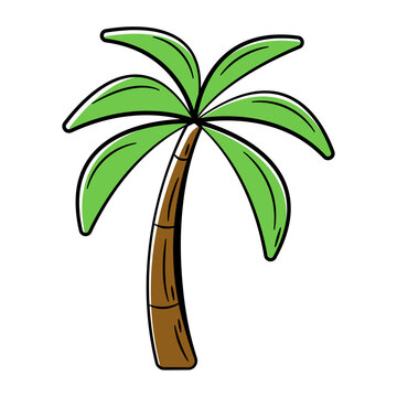 Hand Drawn Color Date Palm Tree Icon..Doodle Islamic Icon Collections