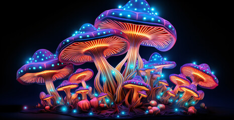 a group of glowing mushrooms