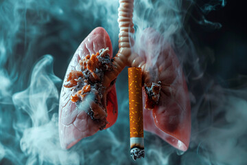 a cigarette and lungs with smoke - obrazy, fototapety, plakaty