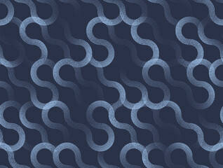 Tangled Curved Lines Seamless Pattern Trend Vector Blue Abstract Background. Layered Complicated Structure Half Tone Art Illustration for Textile. Endless Graphic Abstraction Wallpaper Dotwork Texture