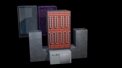 Electric thermal storage heating system using ceramic bricks. ETS - Electric Thermal Storage Unit. 3d render illustration