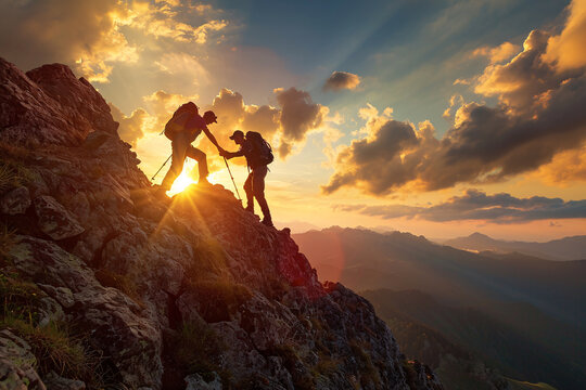 A Group Of People Climbing A Mountain