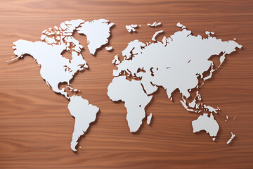 Fototapeta na wymiar a white world map on a wood surface