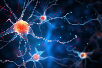 a close-up of a glowing nerve cell