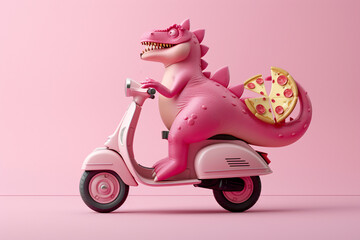 Fototapeta na wymiar a pink dinosaur on a scooter