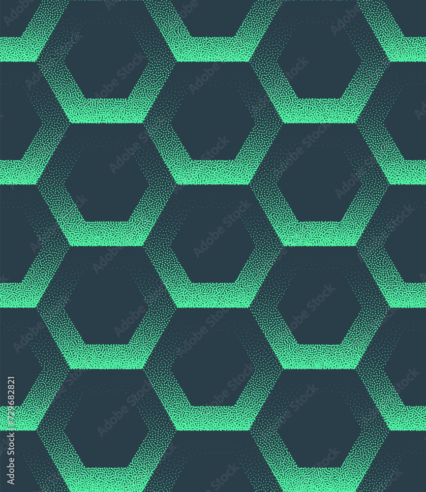 Poster mod honeycomb grid seamless pattern trend vector turquoise abstract background. high tech hexagons s