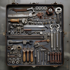 Obraz premium Flat lay opf vintage mechanics tools