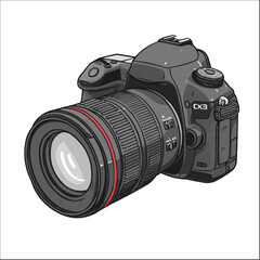 Detail Vector Illustration clipart  of a DSLR Camera Isolated on a Solid White Background