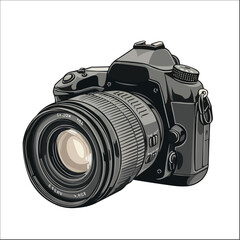 Detail Vector Illustration clipart  of a DSLR Camera Isolated on a Solid White Background