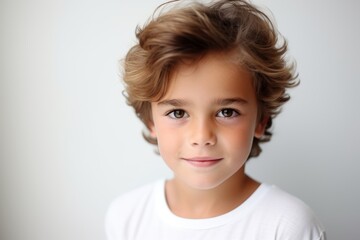 Portrait of a cute little boy with curly hair. Studio shot.