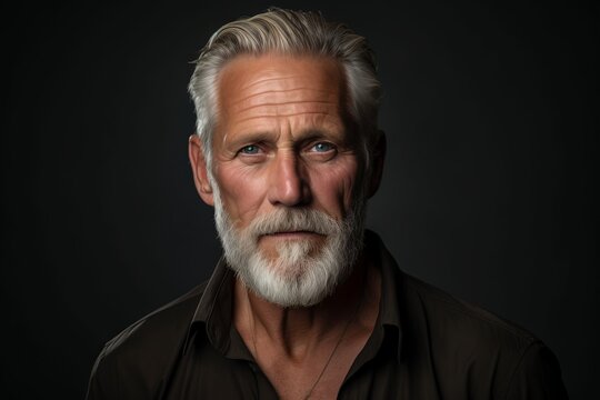 Portrait of a senior man with grey beard and mustache. Studio shot.