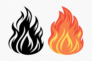 Flat Vector Fire Flame Icon Set. Campfire Shape Sign, Isolated. Bonfire Vector Illustration for Outdoor, Adventure, and Nature Concept