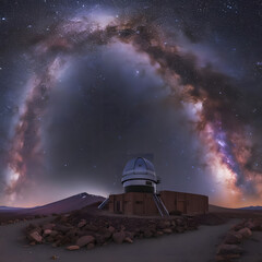 Mountain observatory at night atelescope pointed skyward withmilky way arching overhead stargazers p Generative AI - obrazy, fototapety, plakaty