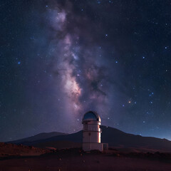 Mountain observatory at night atelescope pointed skyward withmilky way arching overhead stargazers p Generative AI - obrazy, fototapety, plakaty
