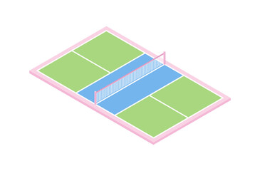 Pickleball court top isometric 3d view. Colorful and modern vector illustration.
