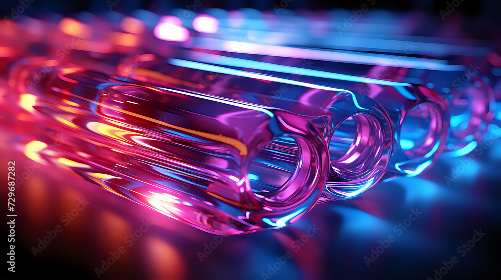 Poster futuristic neon tubing abstract. this image features an array of neon tubing in a fluid, abstract fo