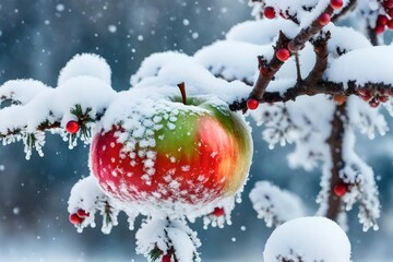 Naklejka na ściany i meble red christmas balls in snow