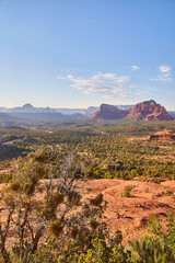 Sedona Red Rock Panorama with Lush Greenery and Blue Sky