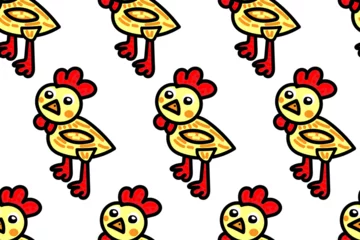 Fotobehang Funny and cute Easter farm cartoon chicken bird. Seamless bright vector pattern for design and decoration. © Alyona