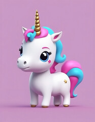 flat logo of Cute baby unicorn little animal 3d rendering cartoon character