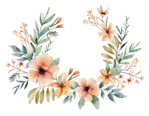 Schilderijen op glas Geschilderde Bloemen Watercolor floral wreath. Hand painted illustration   © Lana