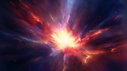 Dynamic cosmic explosion with vibrant red and blue hues in space