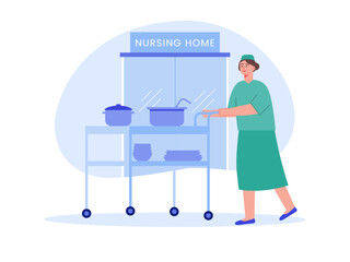 Nurse in nursing home. Nursing home vector illustration.