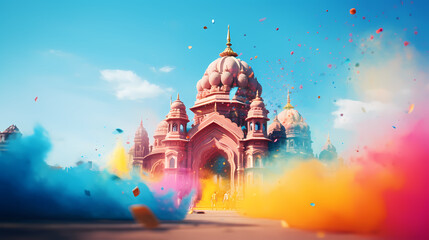 Happy Holi festival concept in India, colorful powder background