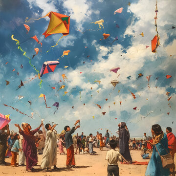 Kite festival on a breezy day asky filled with colorful kites withfamilies enjoying the spectacle up Generative AI