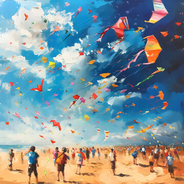Kite festival on a breezy day asky filled with colorful kites withfamilies enjoying the spectacle up Generative AI
