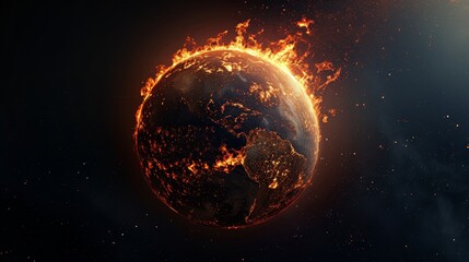 Fiery Earth, A Captivating Fireball Representing the World Engulfed in Flames