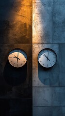 Contrasting Shadows on Modern Wall Clocks - Minimalist Design Photography