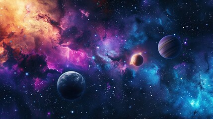 Vibrant Watercolor Cosmic Scene With