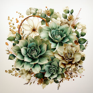 Watercolor succulent flower clipart frame floral background, abstract flower pattern