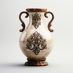 Antique ceramic pottery blank flower vase on a white background, beautiful decorative flower vase