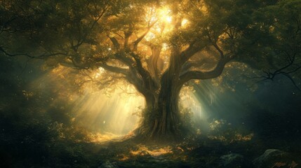 Majestic Oak Tree Standing Tall in the Heart of the Enchanting Forest